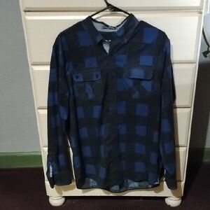 Rocawear Blue and Black Plaid Casual Button Down Shirt